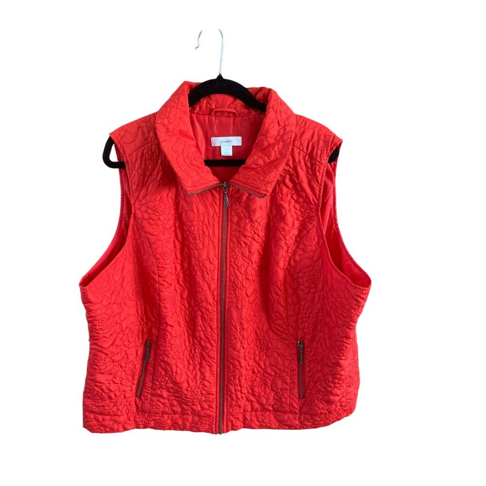 CJ Banks Womens Size 2X Red Puffer Puffy Quilted Full Zip Vest